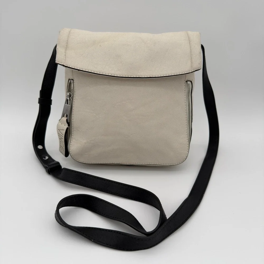 Vince Camuto Cream Leather Crossbody Bag Flap Satchel Handbag‎ Purse